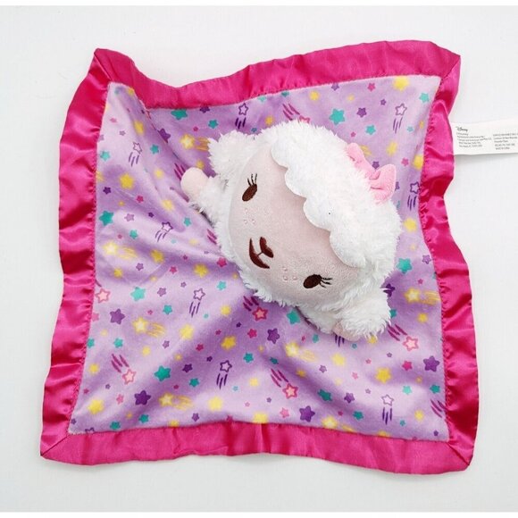 Disney Jr Doc McStuffins Lambie baby Security blanket plush purple  pink satin - Picture 3 of 5